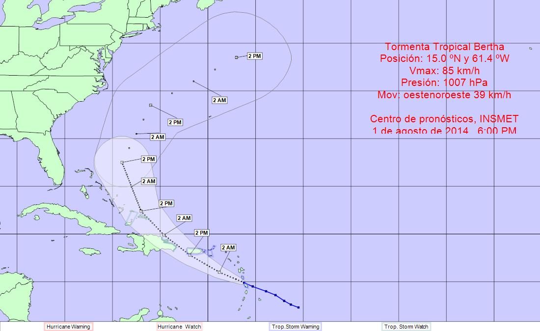 Tormenta tropical Bertha se aproxima a Puerto Rico