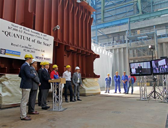 Celebran ceremonias de colocación de la quilla y corte del primer acero para barcos Quantum y Anthem of the Seas