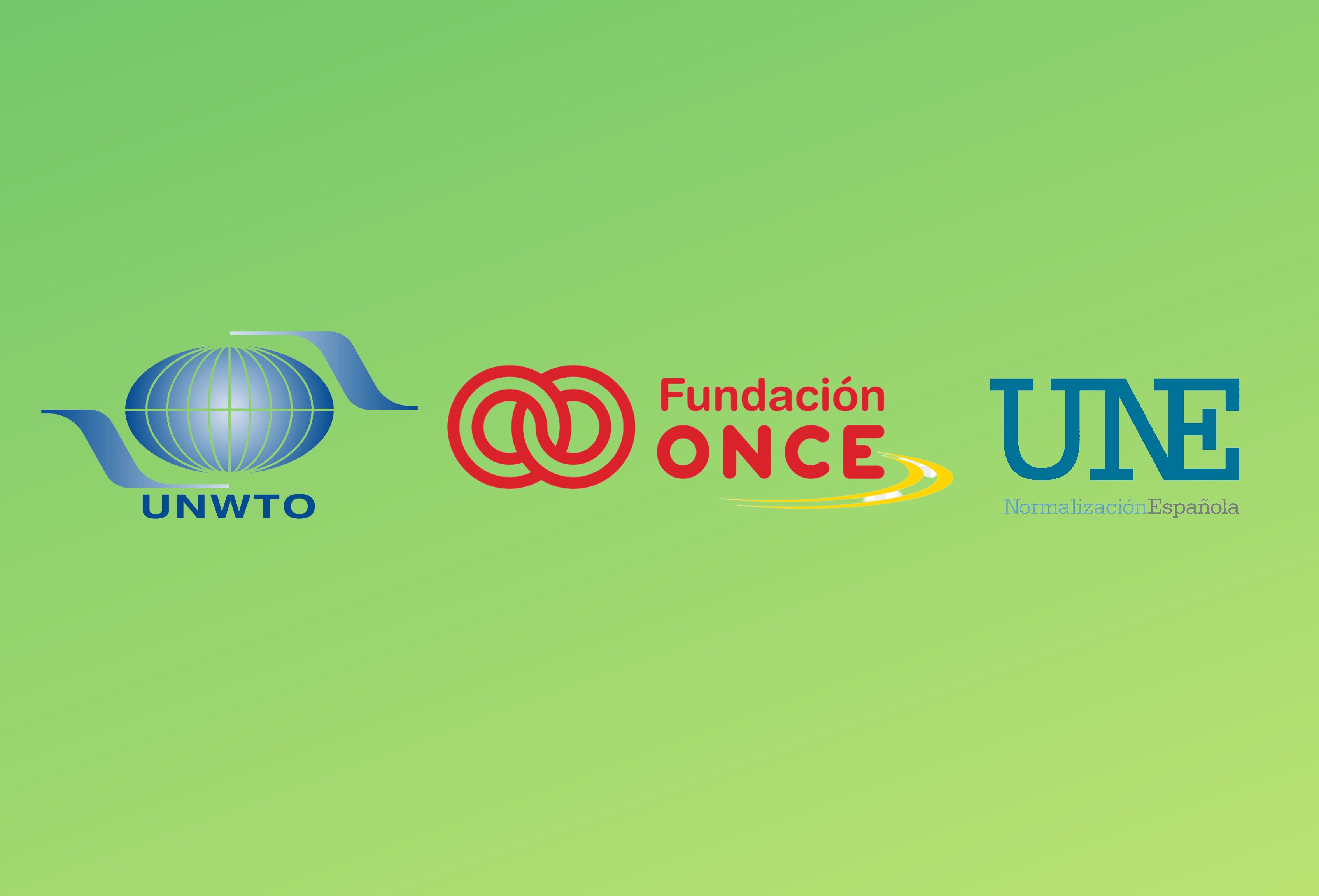 logos de la OMT, Fundación ONCE y la UNE