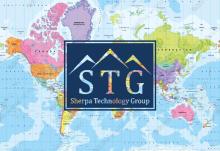 Mapa del mundo y logo de Sherpa