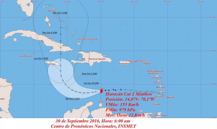 Huracán Matthew alcanza la categoría dos de la escala Saffir Simpson