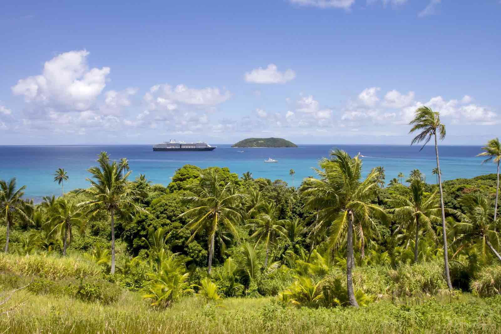 isla, mar y vegetación