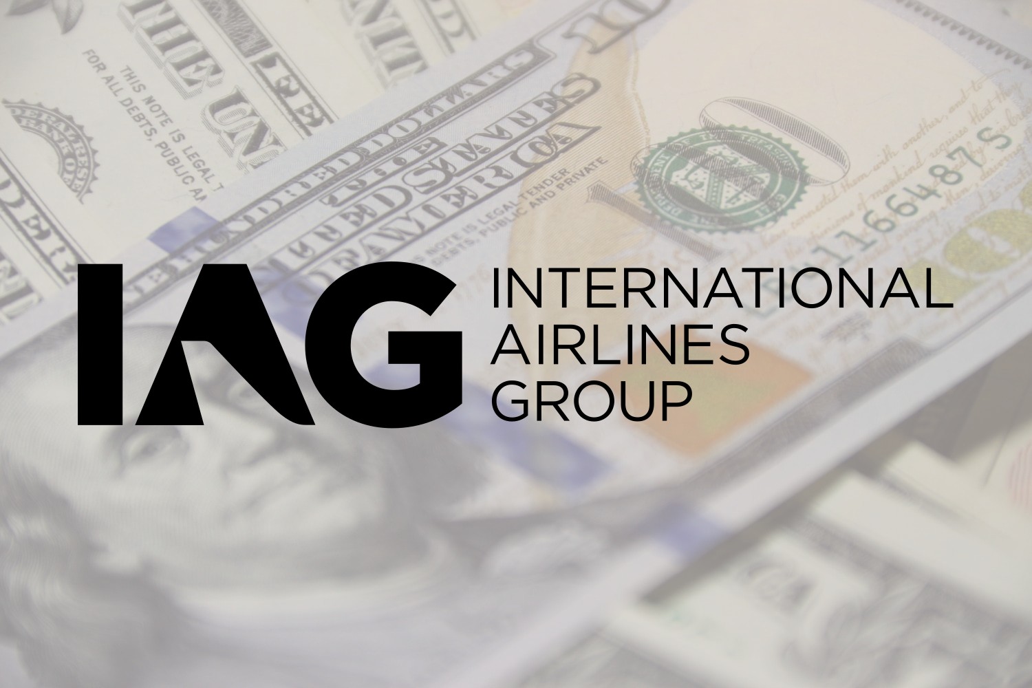 logo de IAG sobre fondo difuminado de billetes