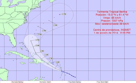 Tormenta Tropical Bertha se fortalece