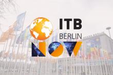 fondo de Messe Berlin con el logo de ITB Berlin NOW