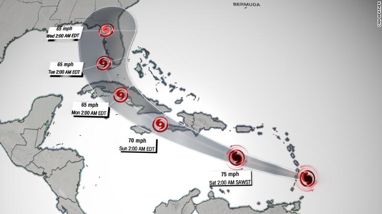 trayectoria del huracán Elsa